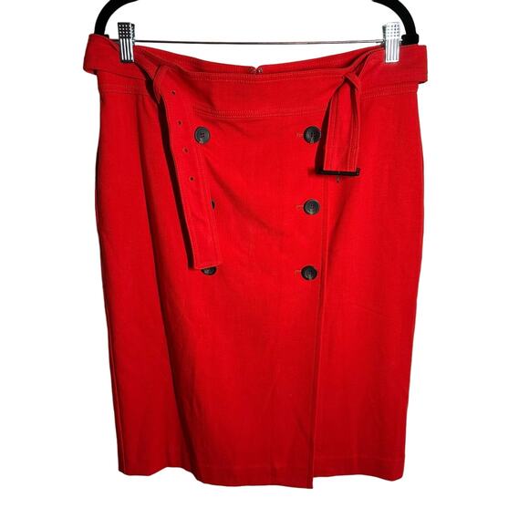 NEW Ann Taylor Women's Trench Pencil Red Belted Button Skirt Size 12 - Picture 2 of 11